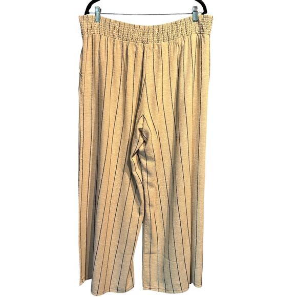 Maurices Size 1X Linen Blend Wide Leg Pull On Pants Beige Black Striped - Picture 2 of 10